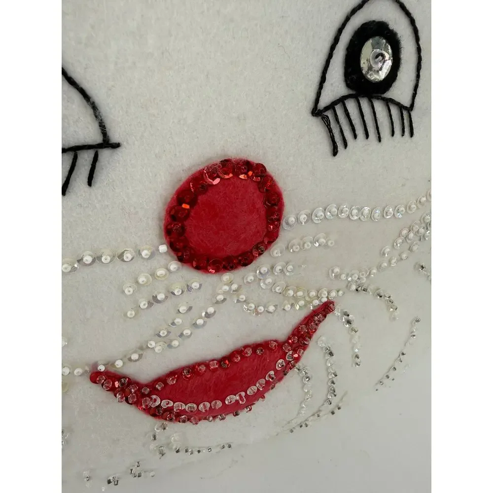 Handmade Santa Face Pillow Door Hanger Beaded Sequined Christmas Decor 14x14